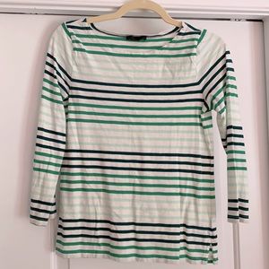 J Crew Green Striped Boat Neck Top